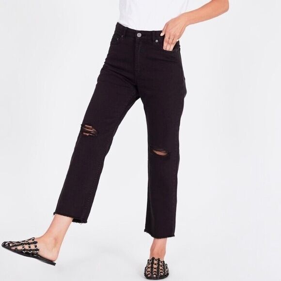 Amuse Society Selena Cropped Denim Jeans Distressed Faded Off Black Womens‎ 28 - Picture 1 of 12